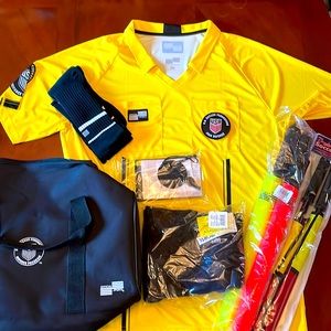 Soccer referee uniform kit and game accessories
